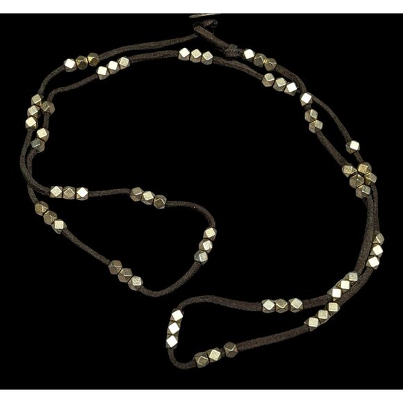 Bohemian Festival Suede Gold Tone Beaded Necklace/Wrap Bracelet - Picture 1 of 7